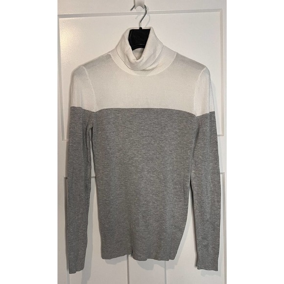 Ann Taylor Womens Sweater Size Small White and Gray Turtleneck long sleeve EUC - Picture 1 of 8